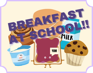  Breakfast foods. The toast says, "YUM."